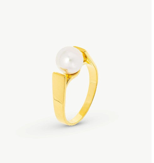 White Pearl Golden Ring - size 17