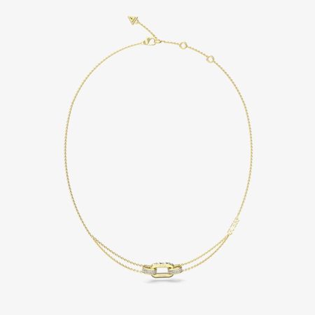 Guess Stylish Gold Tone Crystal Double Link Chain Necklace UBN04580YG