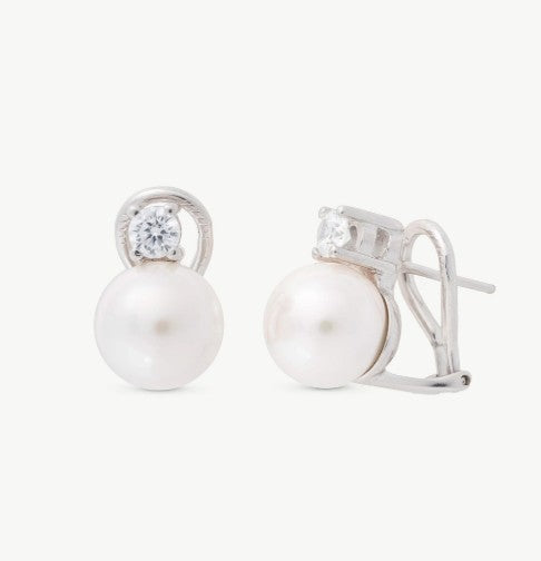 Omega Clasp Earrings Pearl and Zirconia