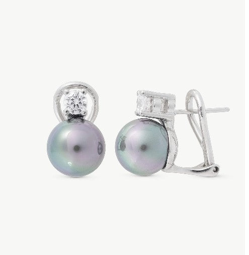 Omega Closure Earrings with Gray Pearl and Zirconia