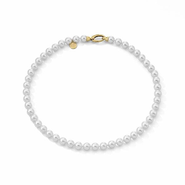 Short necklace 45cm ling in silver gold-plated, 7mm round white pearls Ref :98590110210101