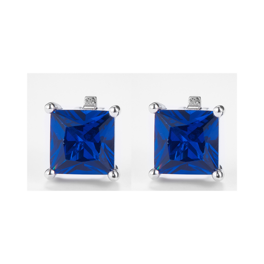 Blue Zirconia Princess-Cut Earrings in 925 Sterling Silver