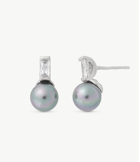 Gray Pearl and Zirconia Earrings