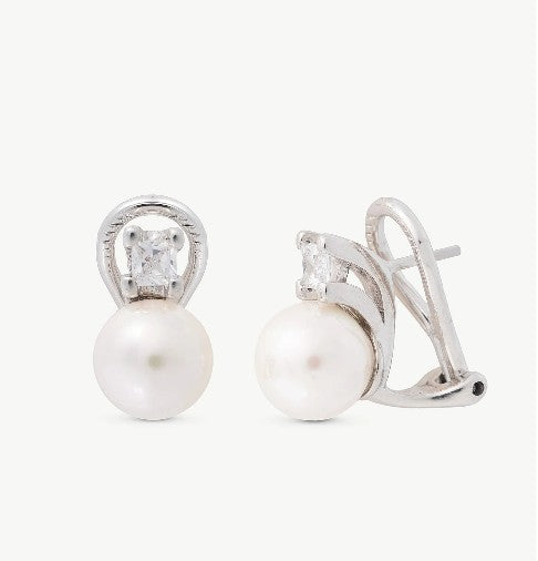 Omega Closure Earrings with Spike, Pearl, and Zirconia
