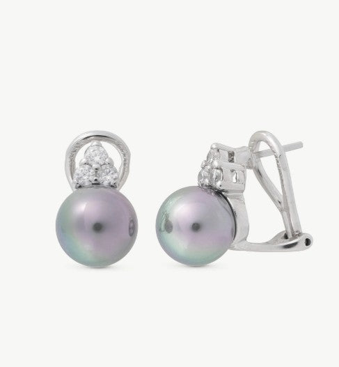Gray Pearl and Zirconia Earrings