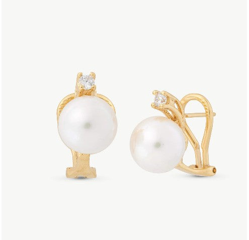 Omega Closure Earrings with Spike, Pearl, and Zirconia