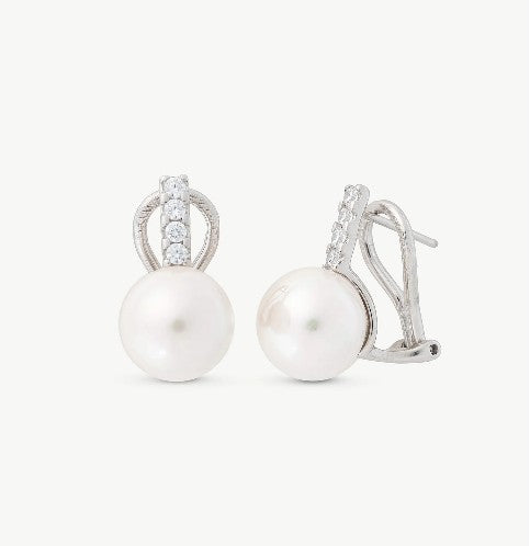 Pearl and Zirconia Herringbone Earrings