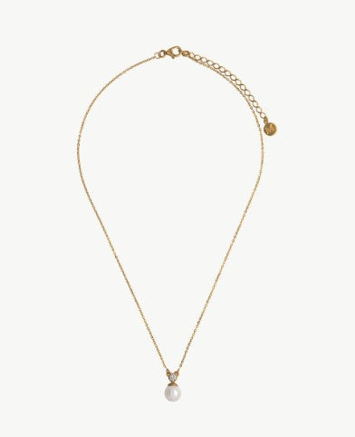 Gold Pendant Necklace with Pearl and Round Zirconia