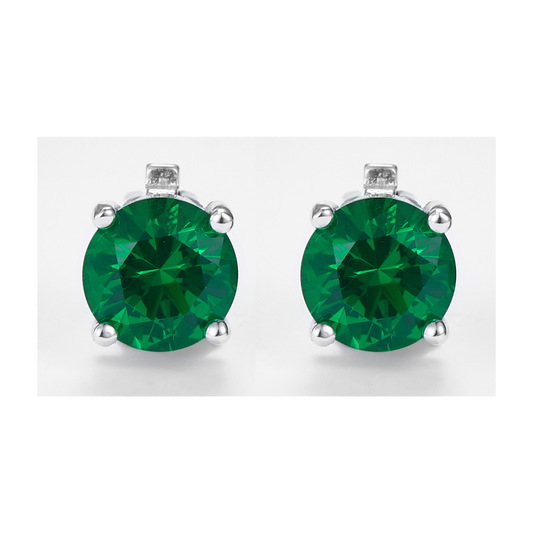 Green Zirconia Round Brilliant-Cut Earrings in 925 Sterling Silver