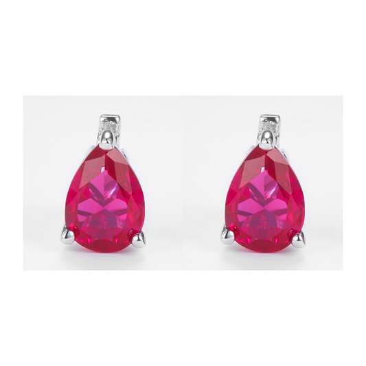 Red Teardrop-Cut Zirconia Earrings in 925 Sterling Silver