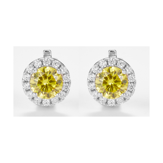 Light Yellow Cluster Round Brilliant-Cut Earrings in 925 Sterling Silver