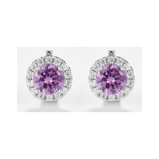 Lilac Cluster Round Brilliant-Cut Earrings in 925 Sterling Silver