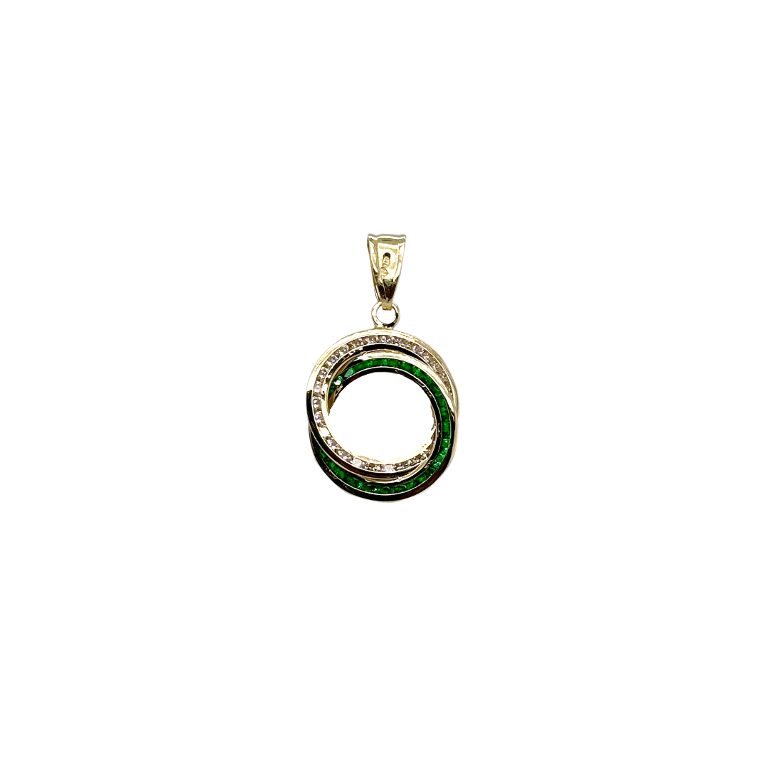 18Kt Circle Pendant with White & Green Pendant Ref :ICTP0214-FCZ-GCZ
