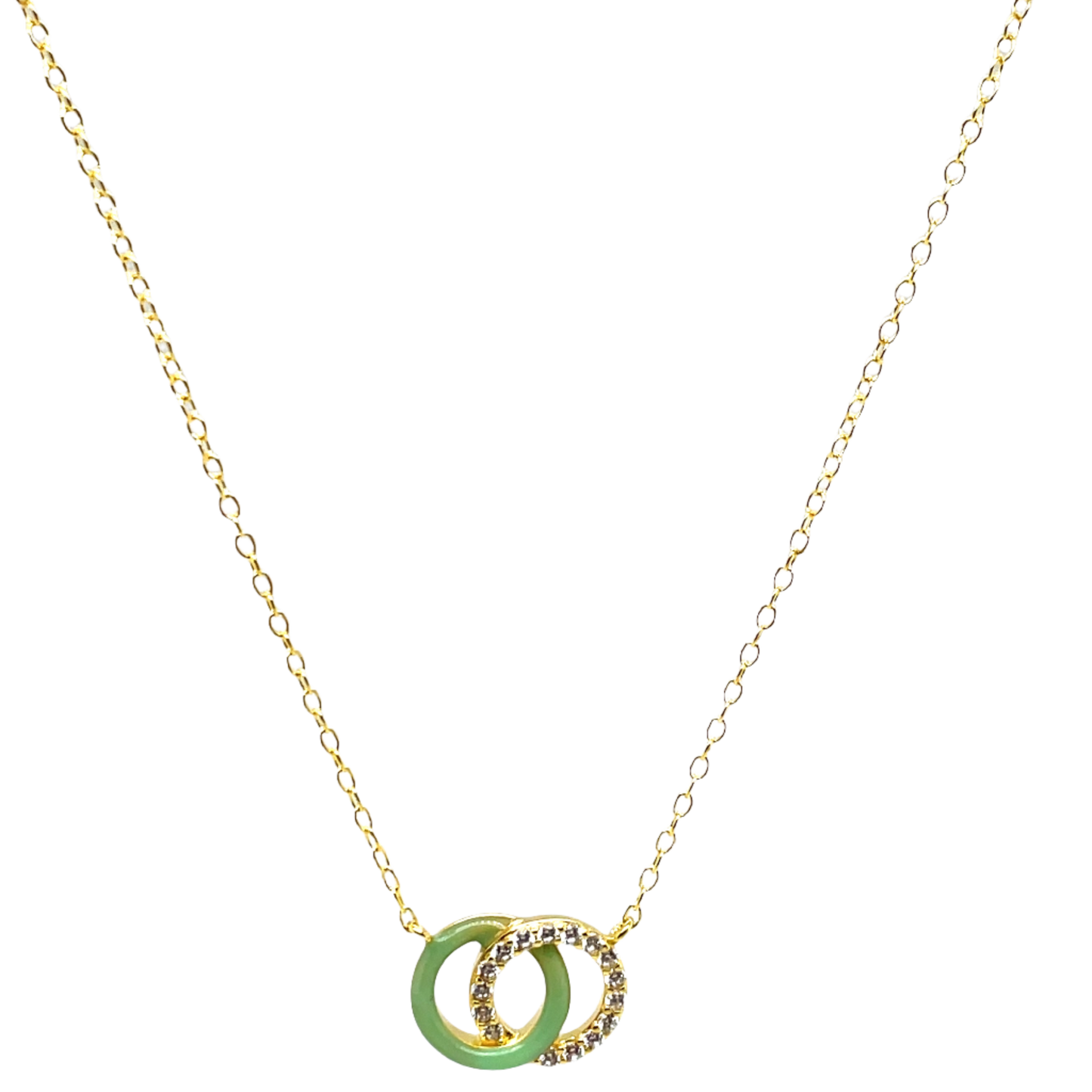 SMALTO - Silver 925 Gold Plated and Light Green Enamel Intertwined Necklace