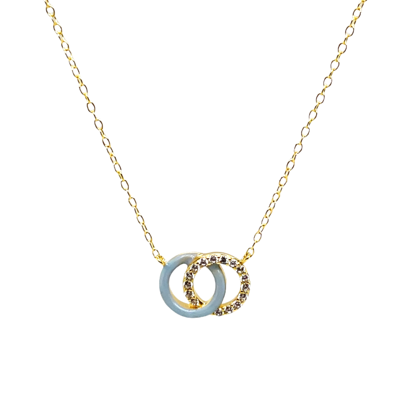 SMALTO - Silver 925 Gold Plated and Light Blue Enamel Intertwined Necklace