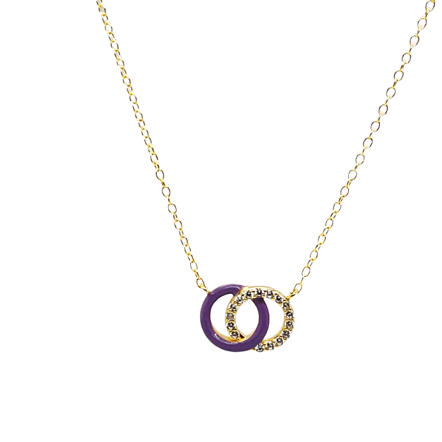 SMALTO - Silver 925 Gold Plated and Purple Enamel Intertwined Necklace