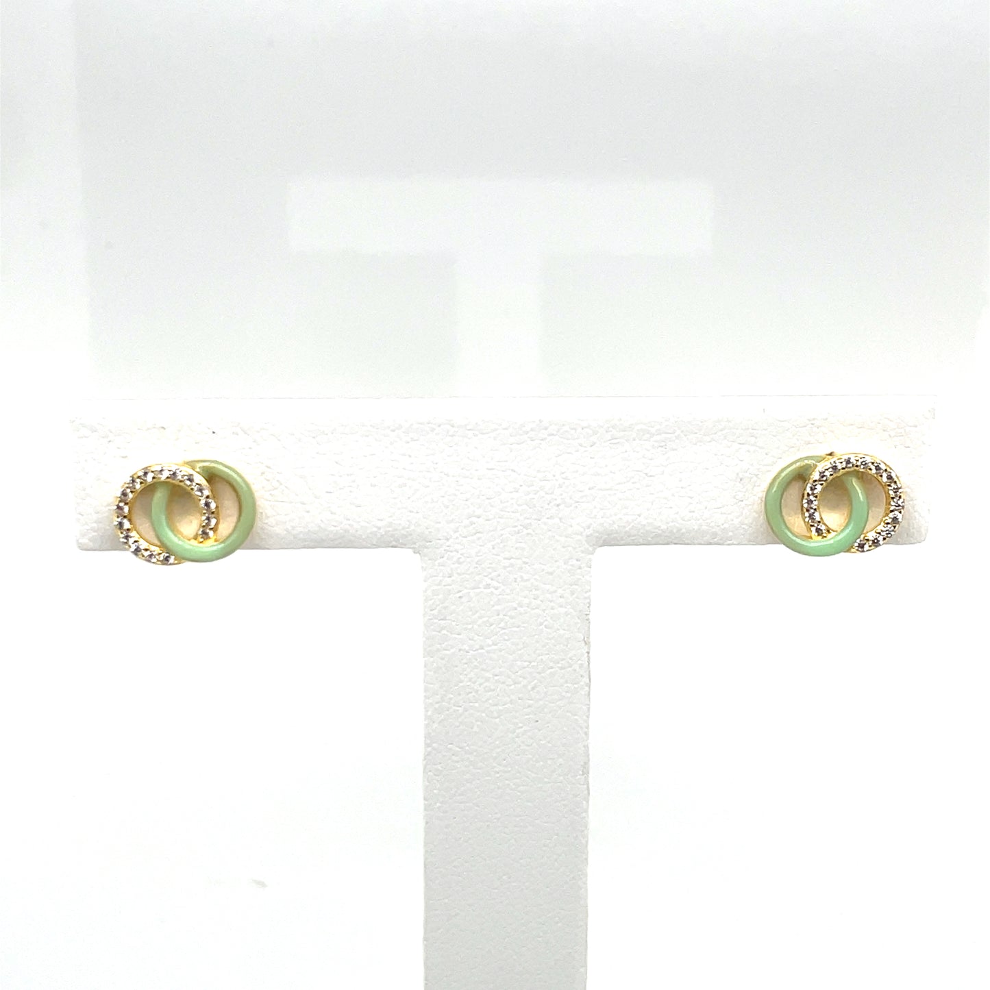 SMALTO - Silver 925 Gold Plated & Light Green Enamel Stud Earrings