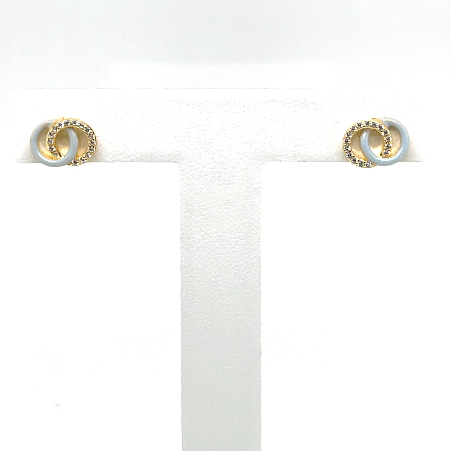 SMALTO - Silver 925 Gold Plated & Light Blue Enamel Stud Earrings