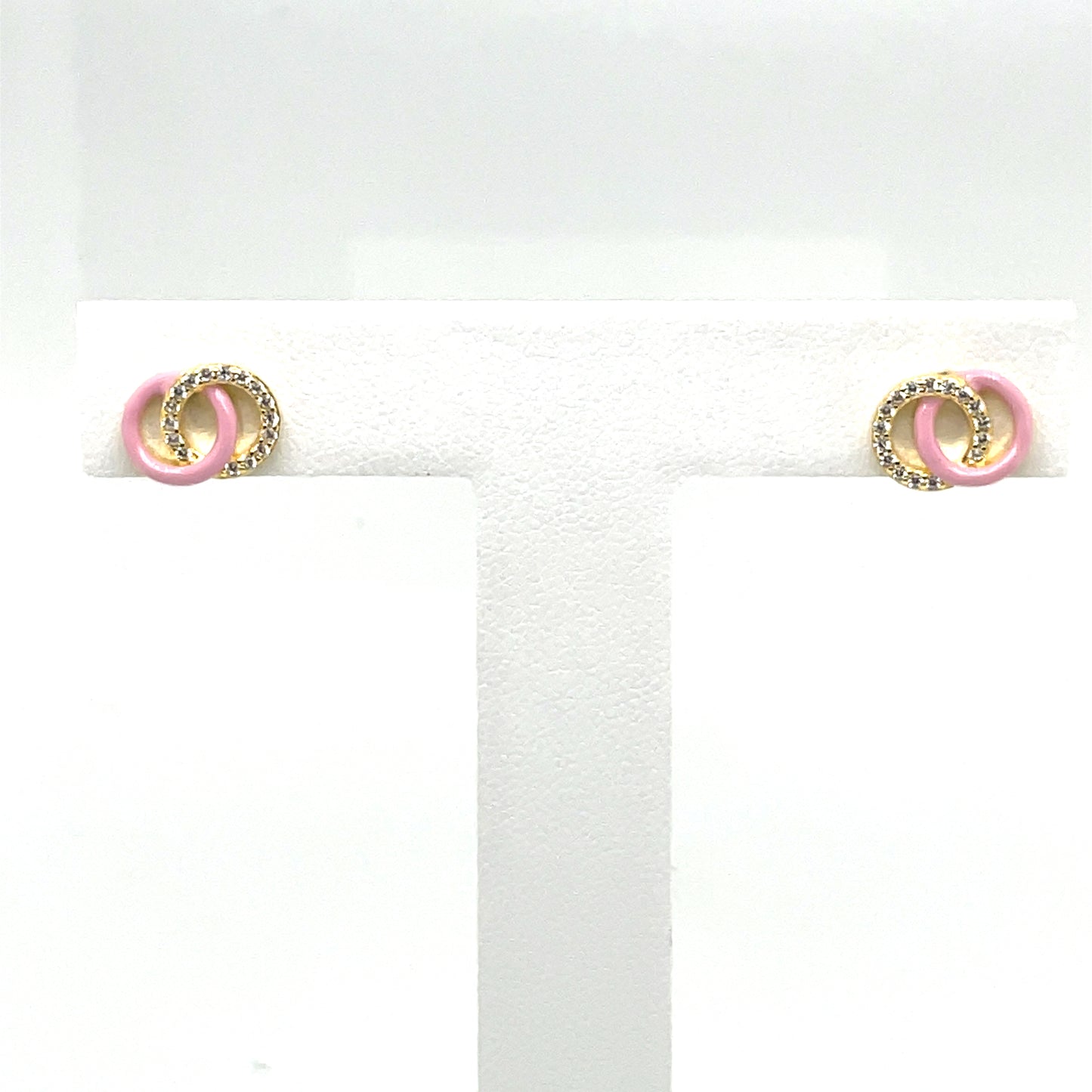 SMALTO - Silver 925 Gold Plated & Pink Enamel Stud Earrings
