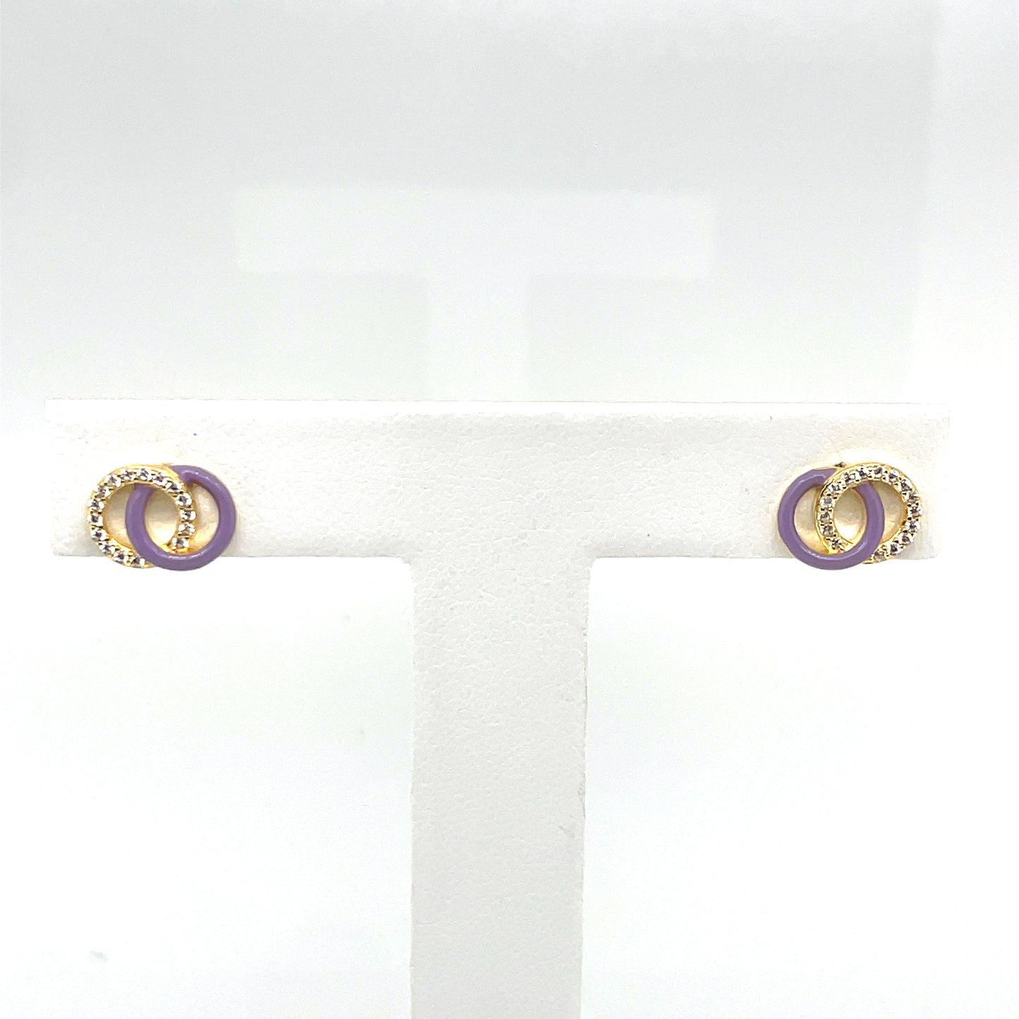 SMALTO - Silver 925 Gold Plated & Purple Enamel Stud Earrings