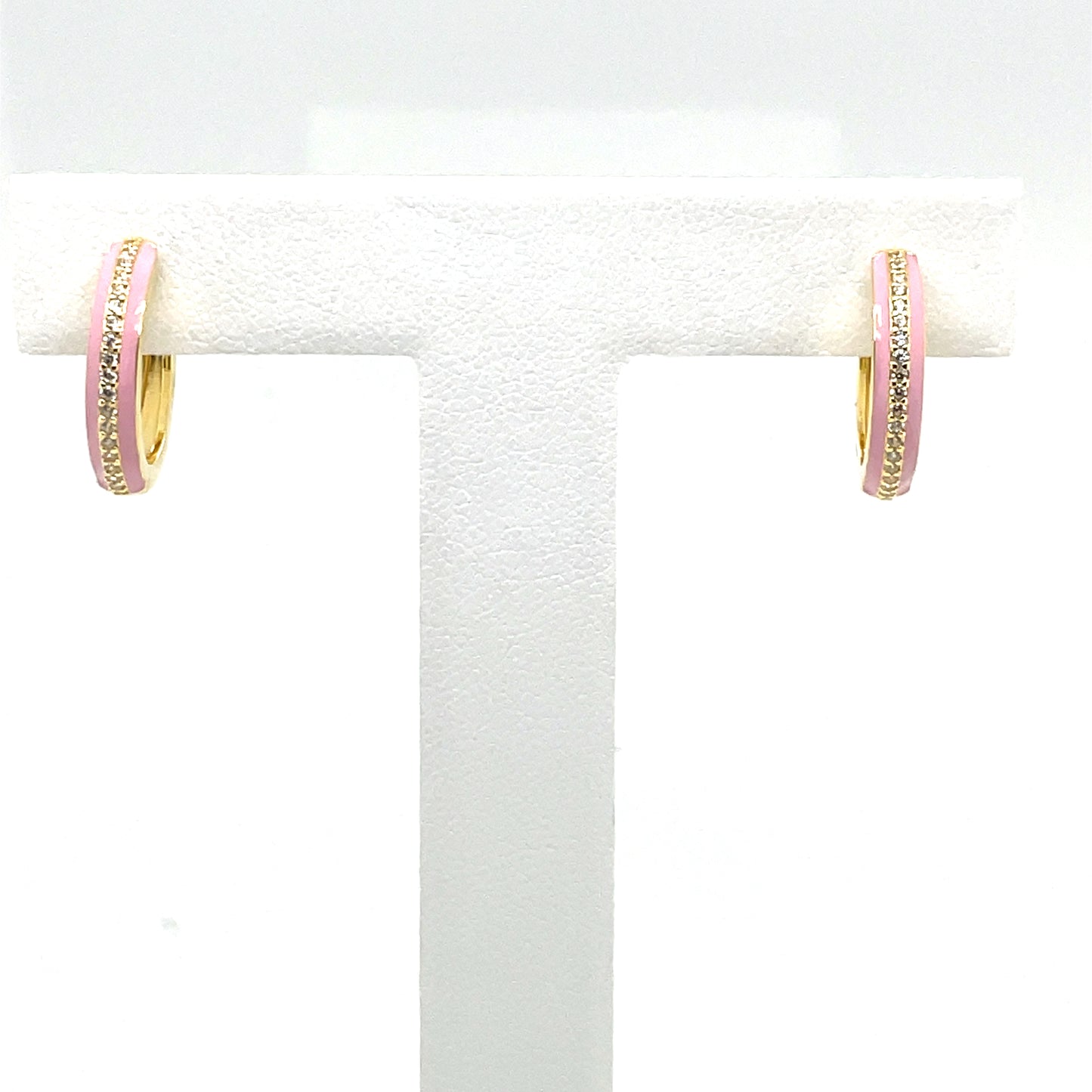 SMALTO - Silver 925 Gold Plated & Pink Enamel Hoop Looped Earrings