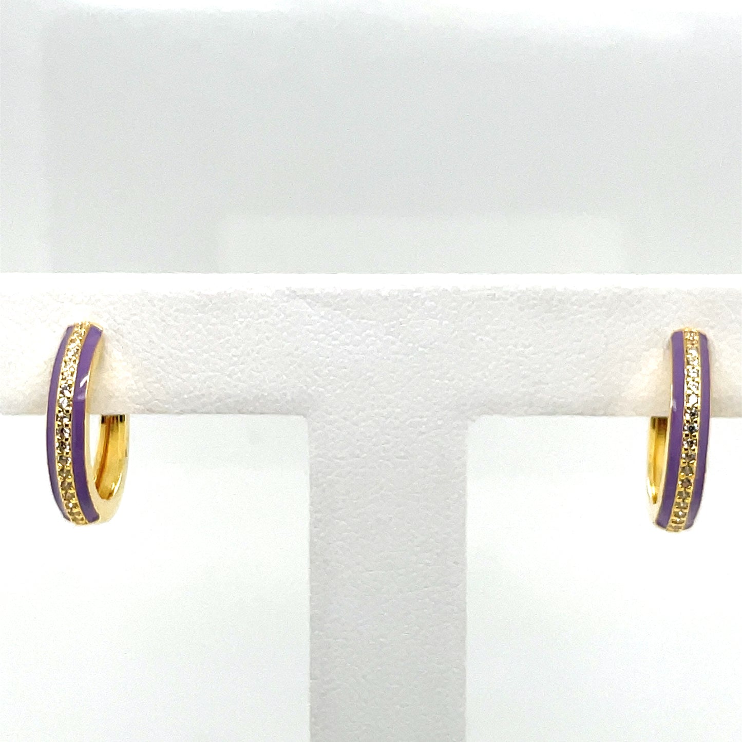 SMALTO - Silver 925 Gold Plated & Purple Enamel Hoop Looped Earrings
