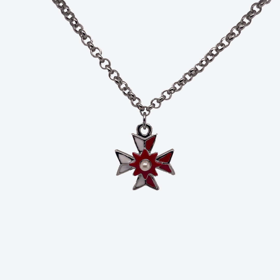 Maltese Cross Rhodium Chain with Crystal