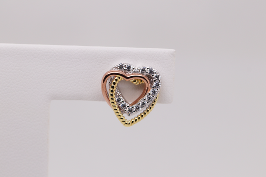 3 Tone Collection - Heart Stud Earrings Ref: 3COLE004