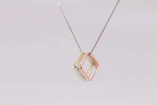 3 Tone Collection - Square Pendant Necklace Ref:3COLP002