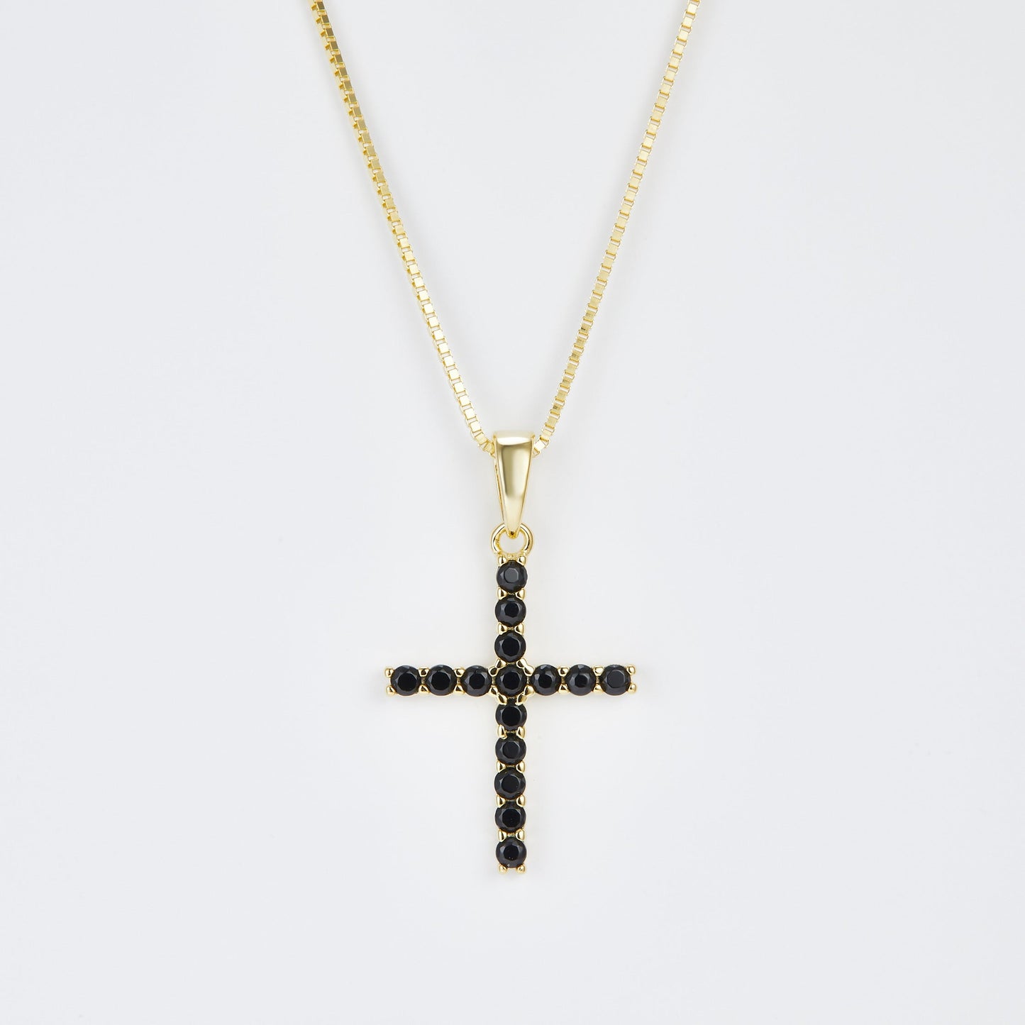 L-Eternità Cross Necklace with Black Zirconia with Yellow Gold plating