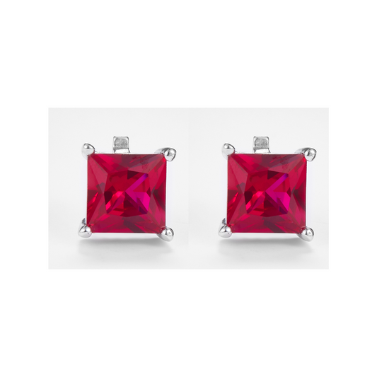 Red Zirconia Princess-Cut Earrings in 925 Sterling Silver