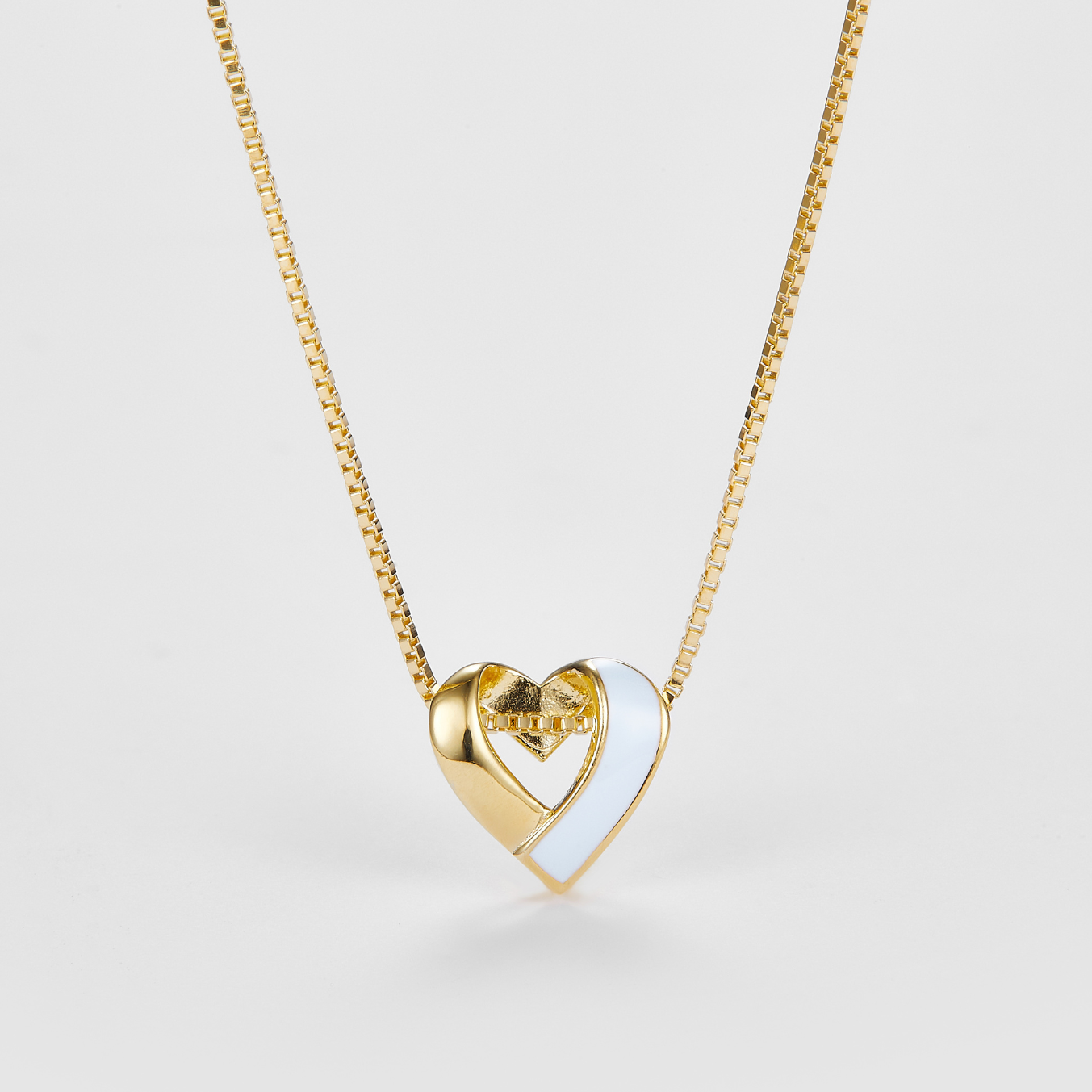 SMALTO Silver Heart Necklace – Yellow Gold with Celeste Enamel