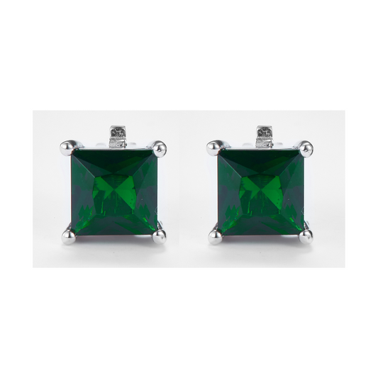Green Zirconia Princess-Cut Earrings in 925 Sterling Silver