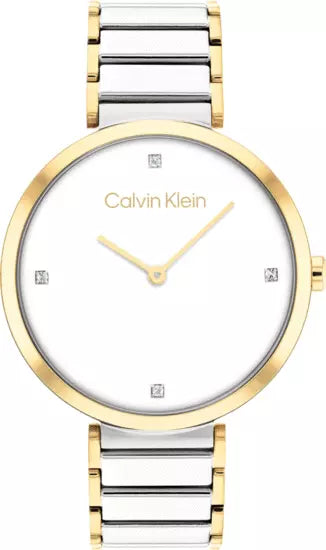 Calvin Klein Minimalist Crystal Accent / Two-Tone Gold & Silver Stainless Steel Watch 25200134