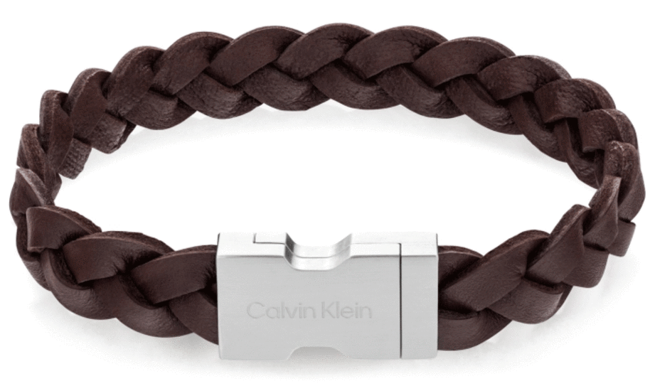 Calvin Klein Braided Leather / Silver-Tone Stainless Steel Men's Bracelet 35000570