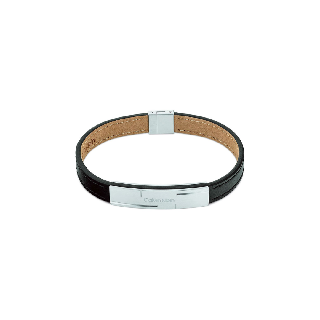 Calvin Klein Grid men bracelet black leather plate with logo Ref 3500 Sterling Holdings