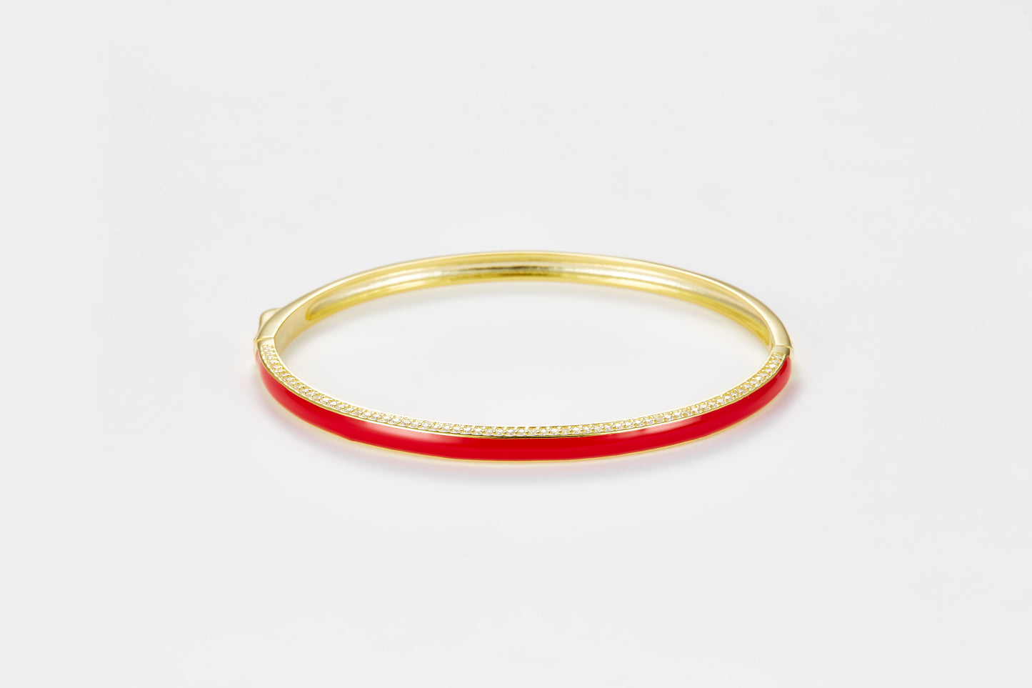 SMALTO Silver Bangle - Yellow Gold with Red Enamel
