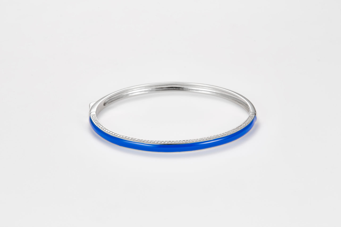 SMALTO Silver Bangle - White Rhodium with Blue Enamel