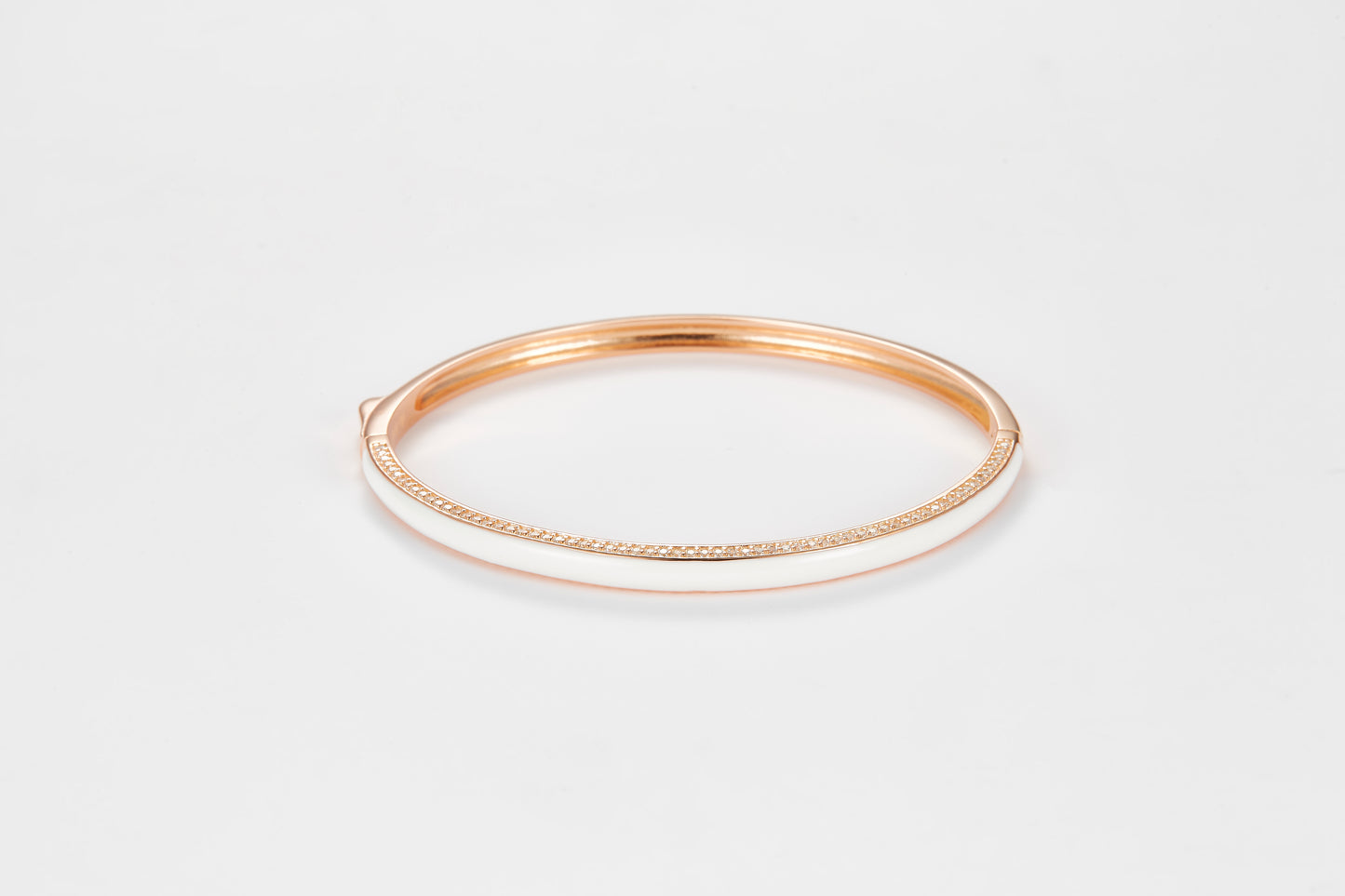 SMALTO Silver Bangle - Pink Gold with White Enamel