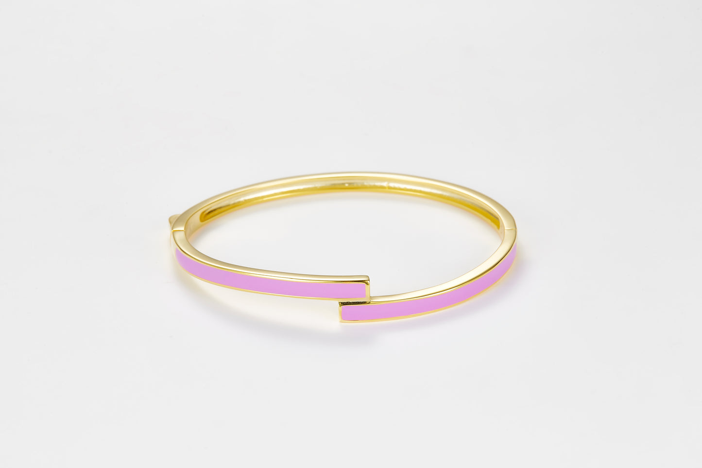 SMALTO Silver Twist Bangle - Yellow Gold Plating with Purple Enamel