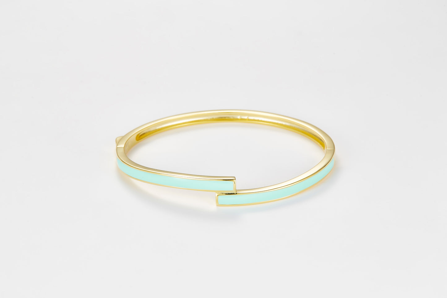 SMALTO Silver Twist Bangle - Yellow Gold with Turquoise Enamel