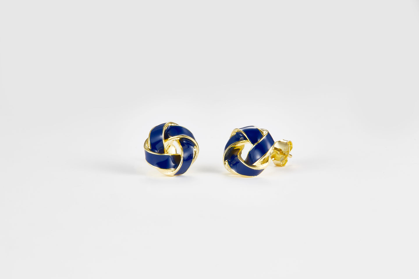 SMALTO Silver Earrings - Yellow Gold with Blue Enamel
