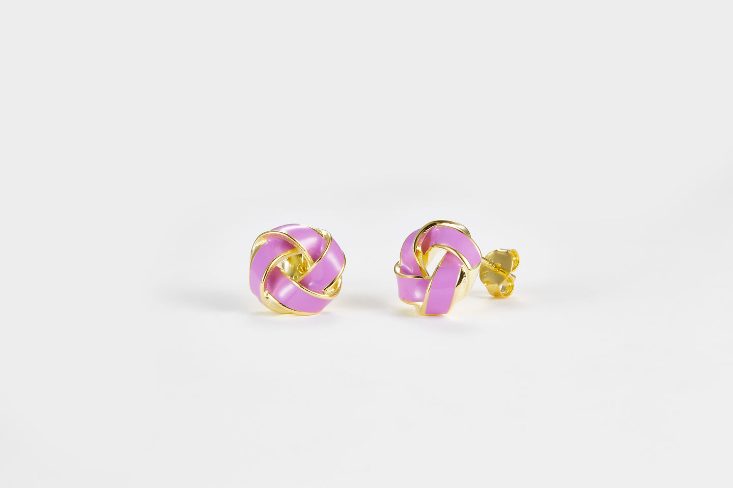 SMALTO Silver Earrings - Yellow Gold with Purple Enamel
