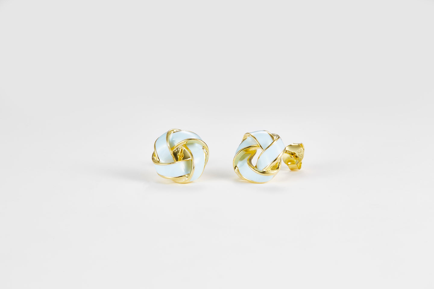 SMALTO Silver Earrings - Yellow Gold with Celeste Enamel