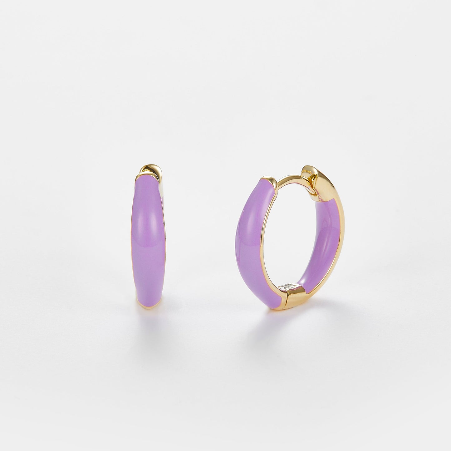 SMALTO Silver Hoops Earring – Yellow Gold with Purple Enamel