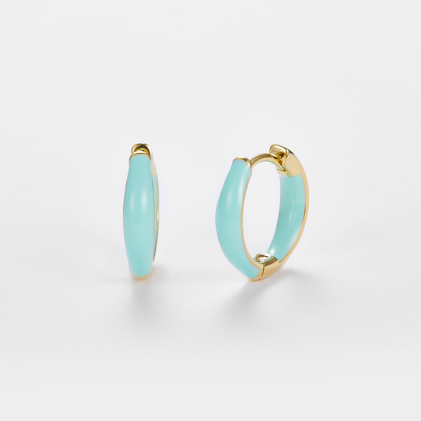SMALTO Silver Hoops Earring – Yellow Gold with Turquoise Enamel