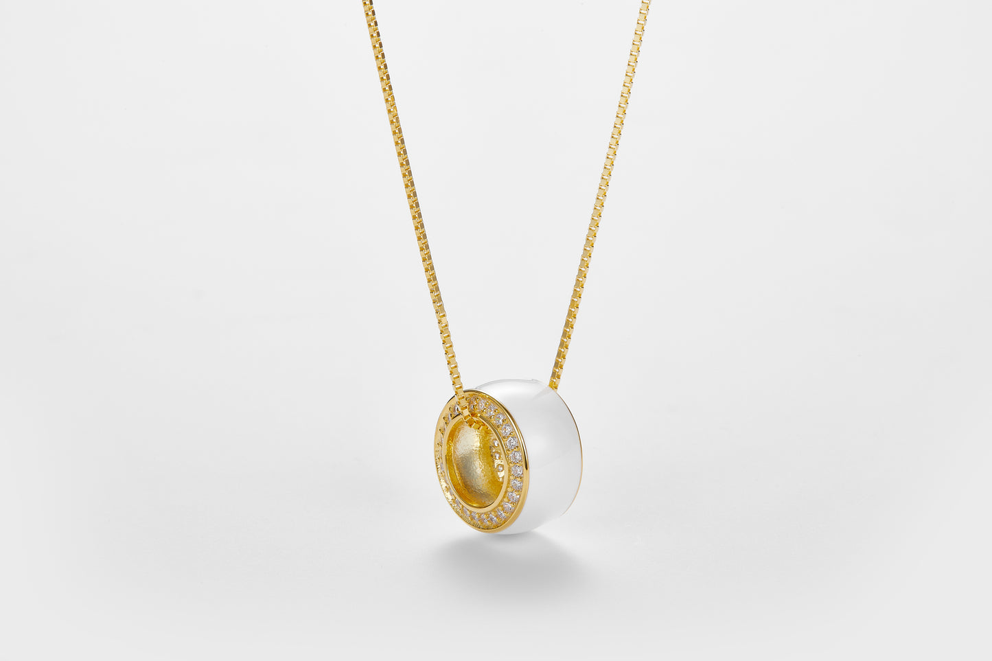 SMALTO Silver Round Necklace – Pink Gold with White Enamel