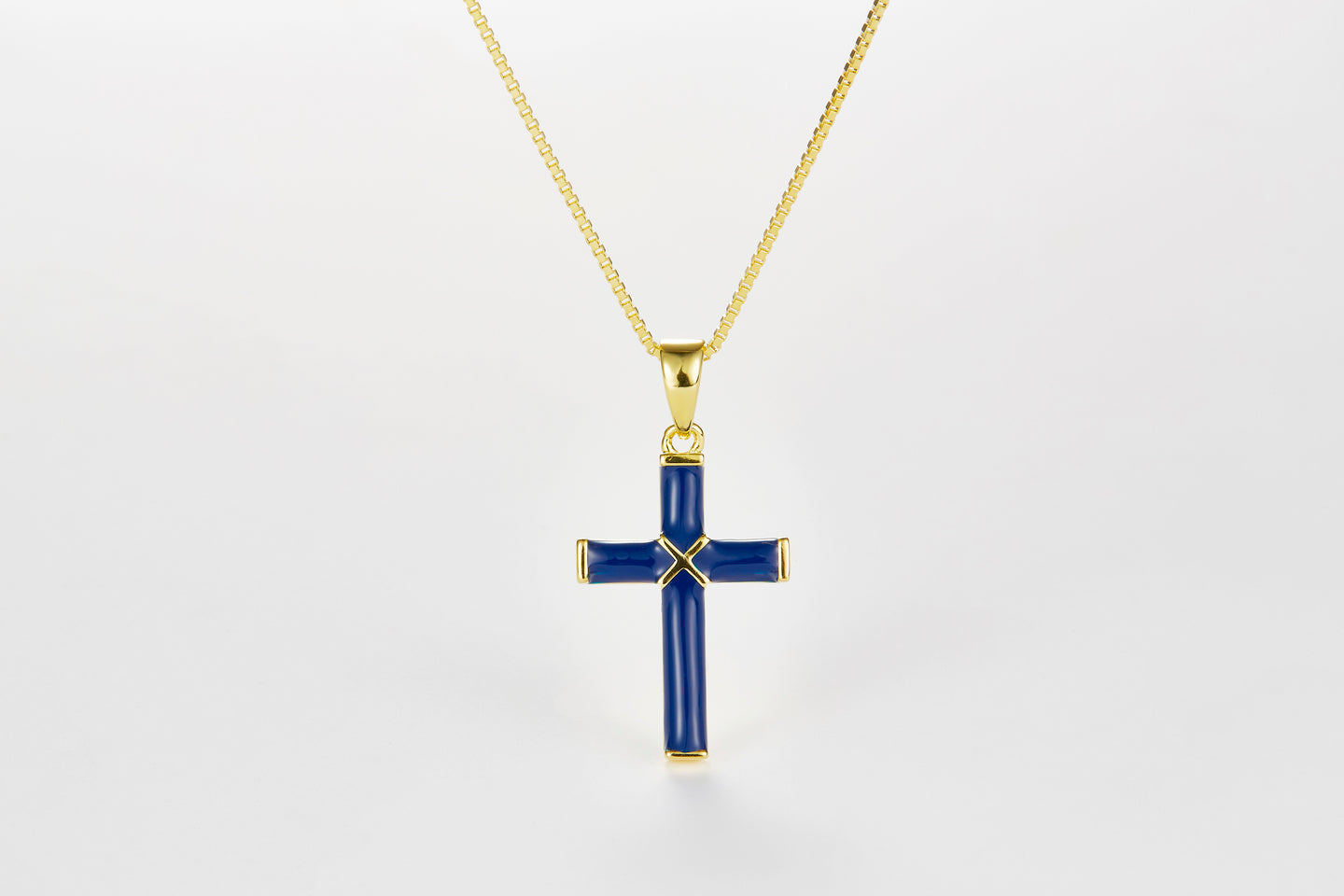 SMALTO Silver Cross Necklace – Yellow Gold Plated with Blue Enamel