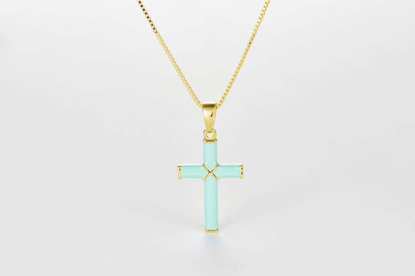 SMALTO Silver Cross Necklace – Yellow Gold with Turquoise Enamel