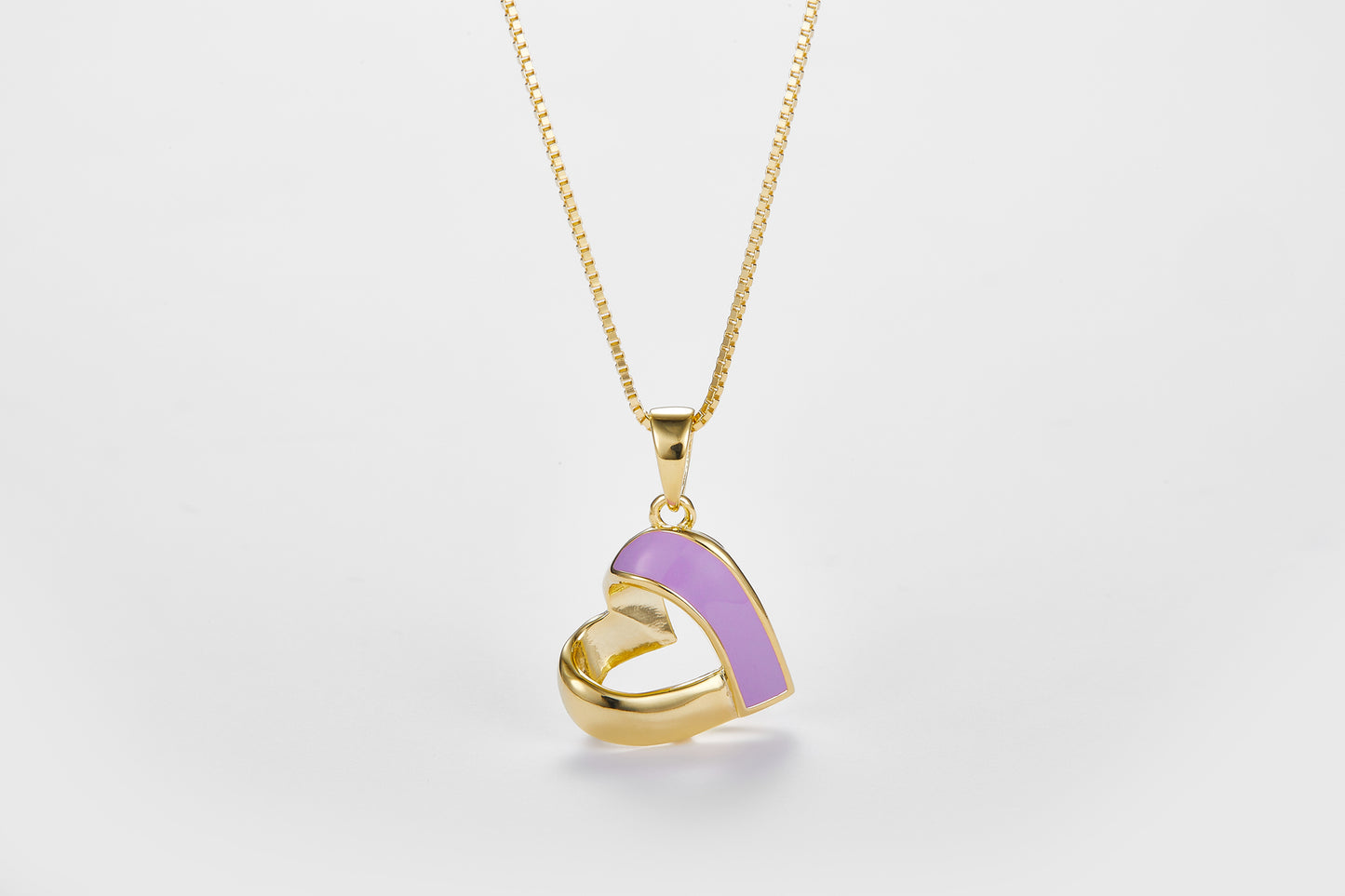 SMALTO Silver Sideway Heart Necklace – Yellow Gold with Purple Enamel